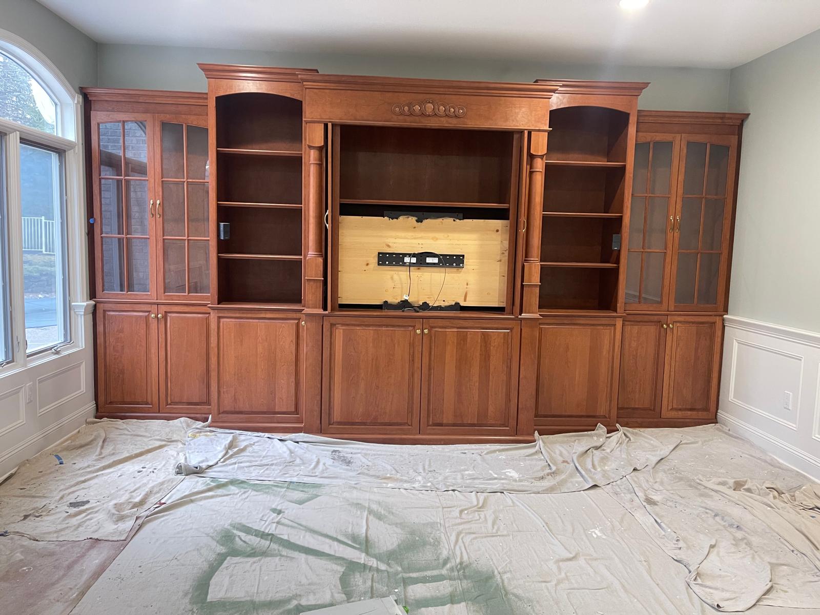 Custom cherry built-in cabinetry and media wall